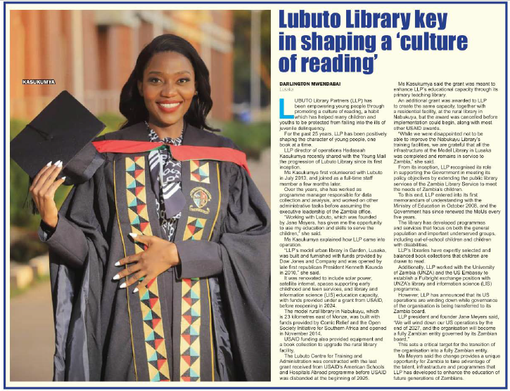 Lubuto Library key in shaping a ‘culture of reading’
