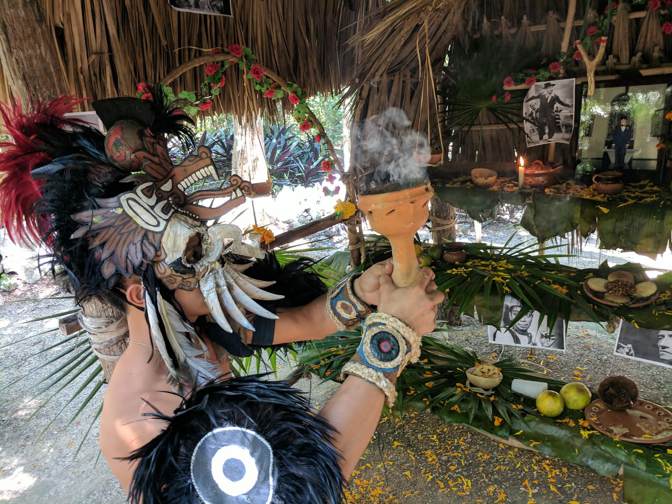 Shamans chant Mayan prayers to the deceased that rise to the heavens encased in the sweet-scented smoke of copal.