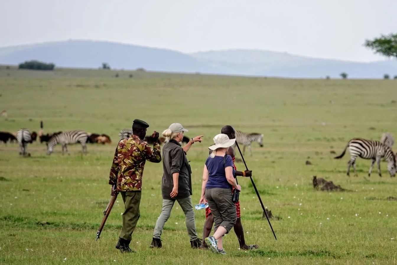 At Don Young’s Newland Tarlton camp in the Maasai Mara, I was able to do a walk through herds of game accompanied by a Maasai tracker and an armed Park Ranger.