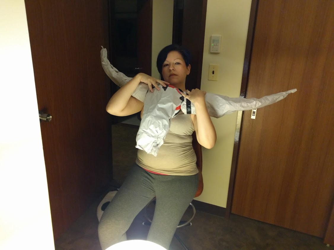 Self reference. I even made a prop with a soccer ball and some packing paper from our move. 