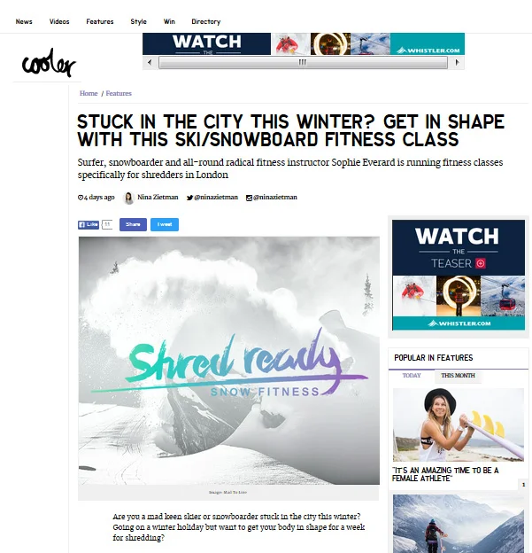 COOLER MAGAZINE FEATURE ON SHRED READY: SNOW FITNESS