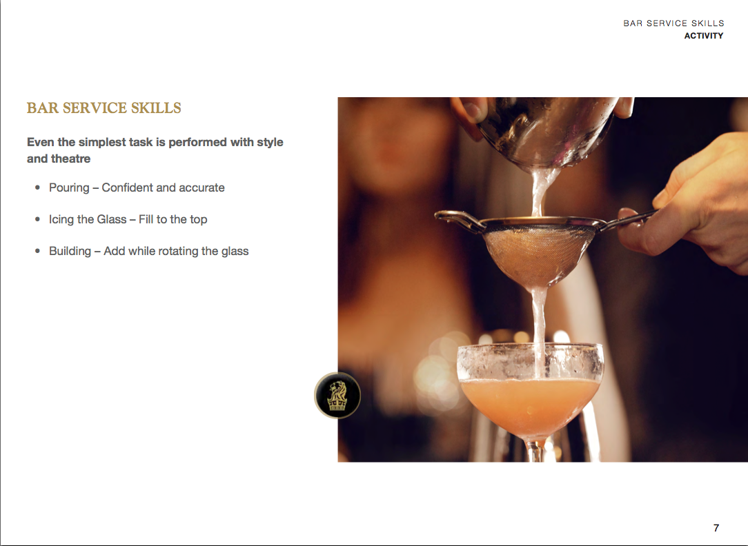 Bar Experience inside page sample