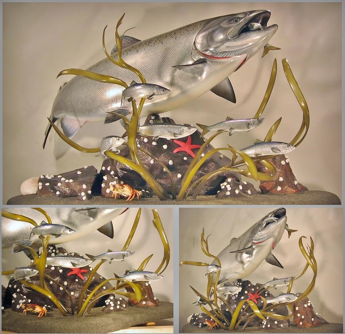 Hand painted fish replica mounts fish art of salmon, steelhead and