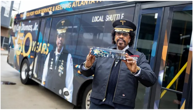MARTA bus driver celebrated for 50 years of service with special honor.