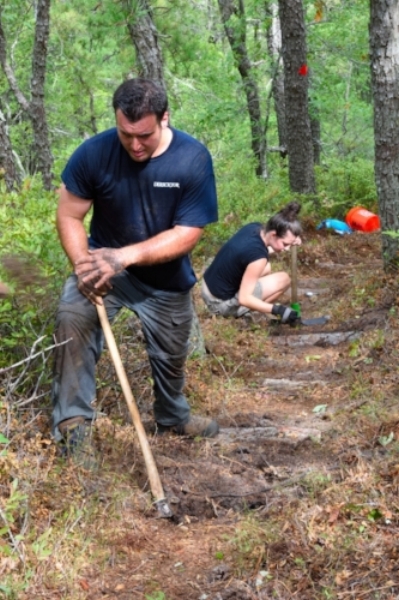 September Trailblazers put in natural stairs on the steep hill. 