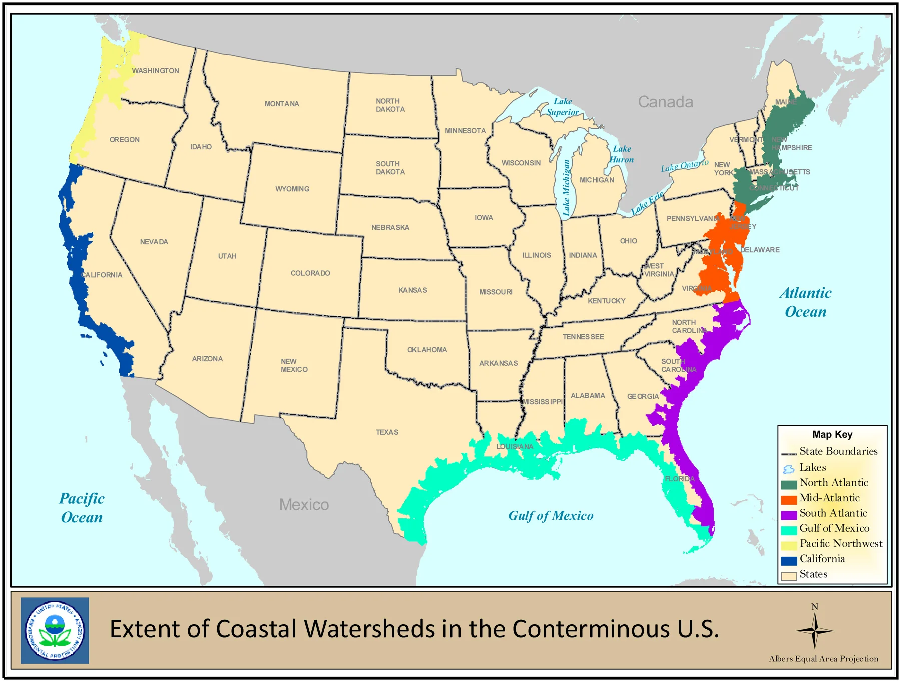 EPA map displaying coastal wetlands and how far inland they extend (click to enlarge).