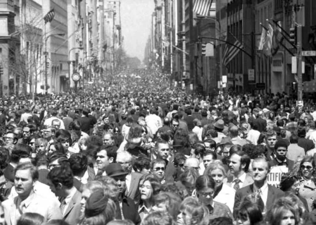 Thousands flood the streets of New York City during the first Earth Day, April 22, 1970