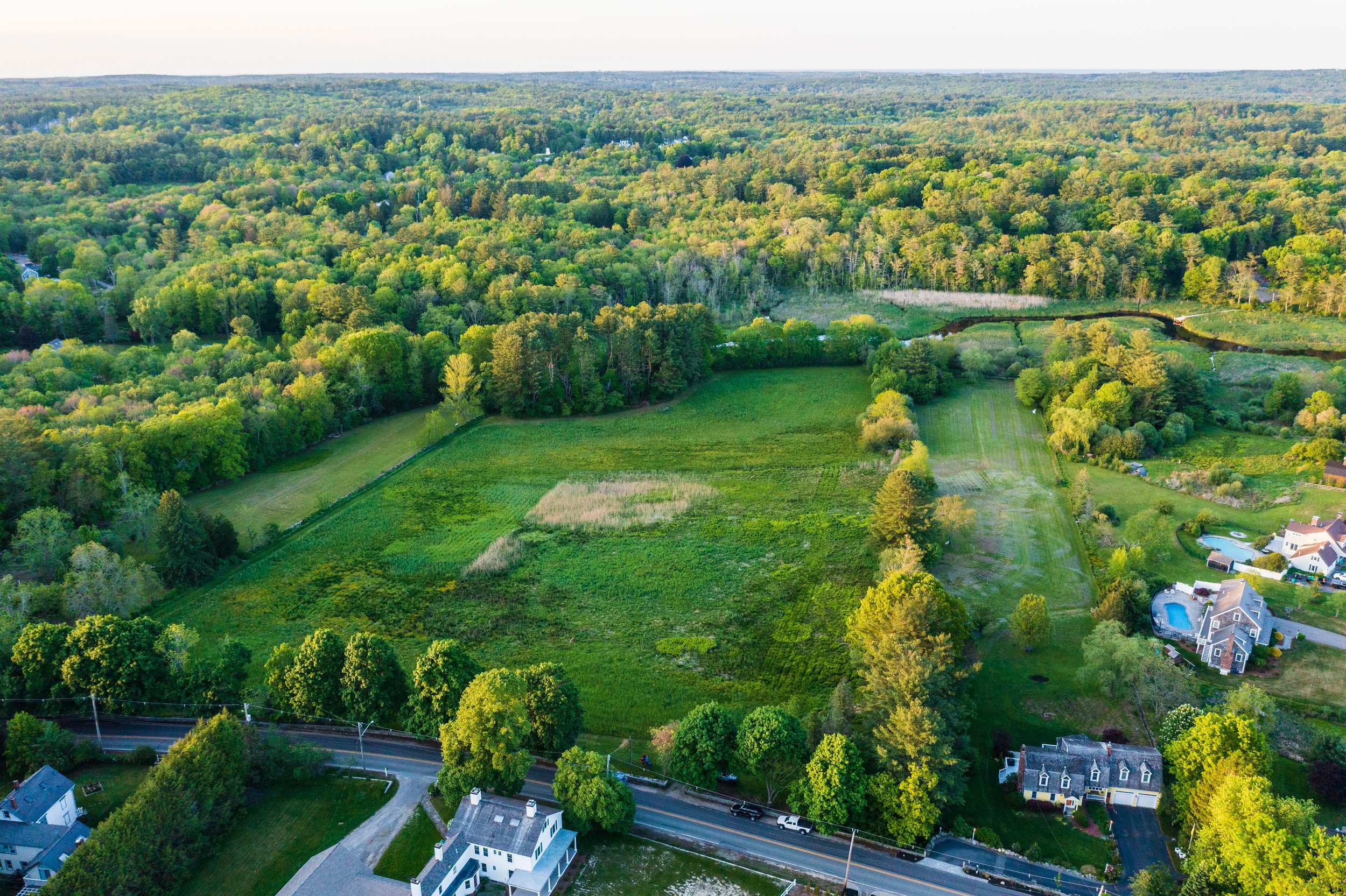  A drone's view of Sylvster Field and the Indian Head River in Hanover, Massachusetts. 