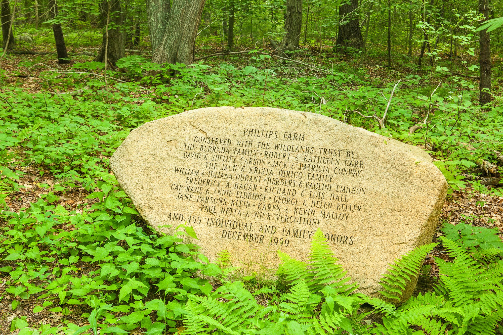  The monument dedicting the conservation of Phillips Farm in Marshfield, Massachusetts. 