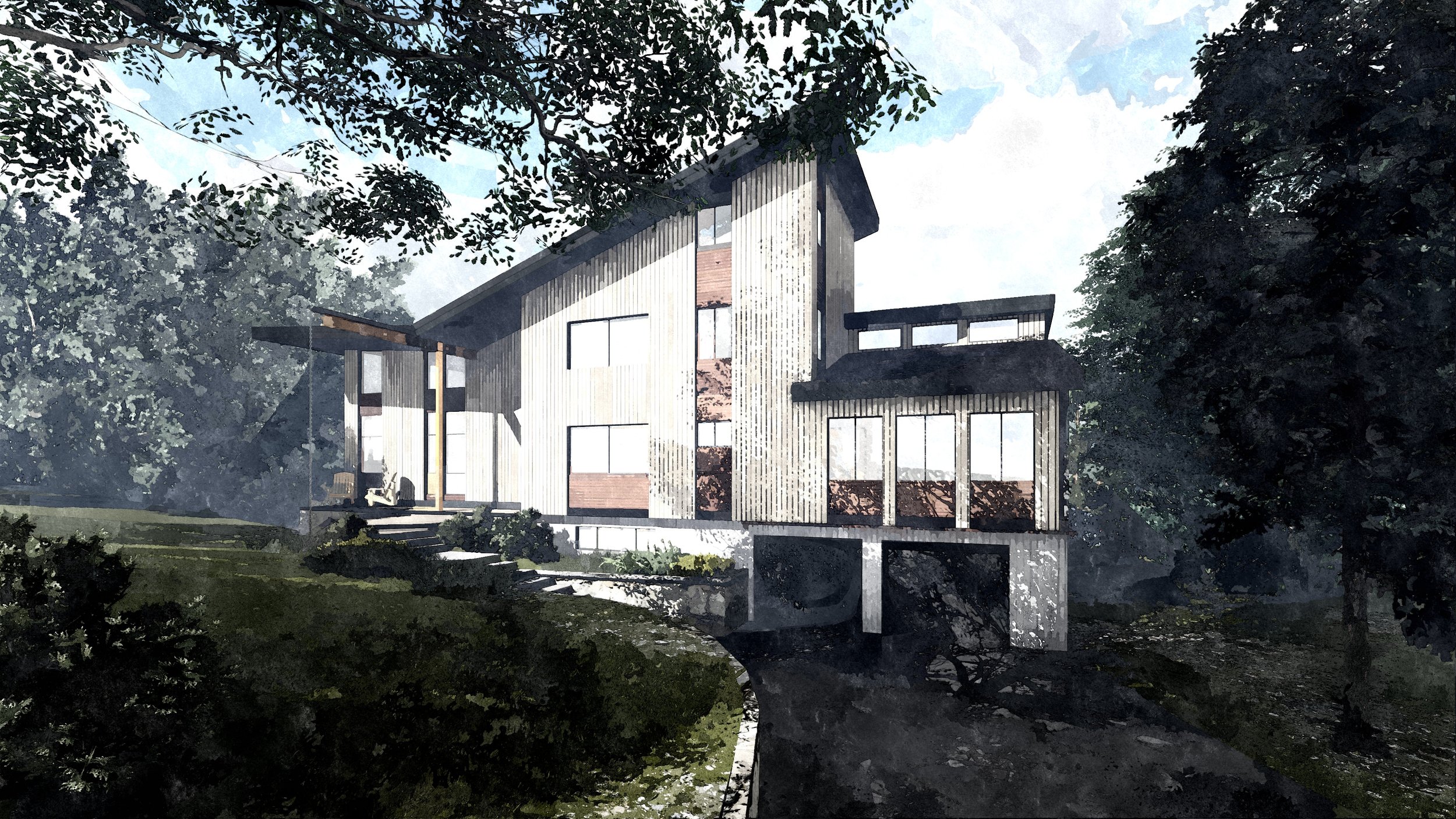 Exterior view of residence from entrance driveway...