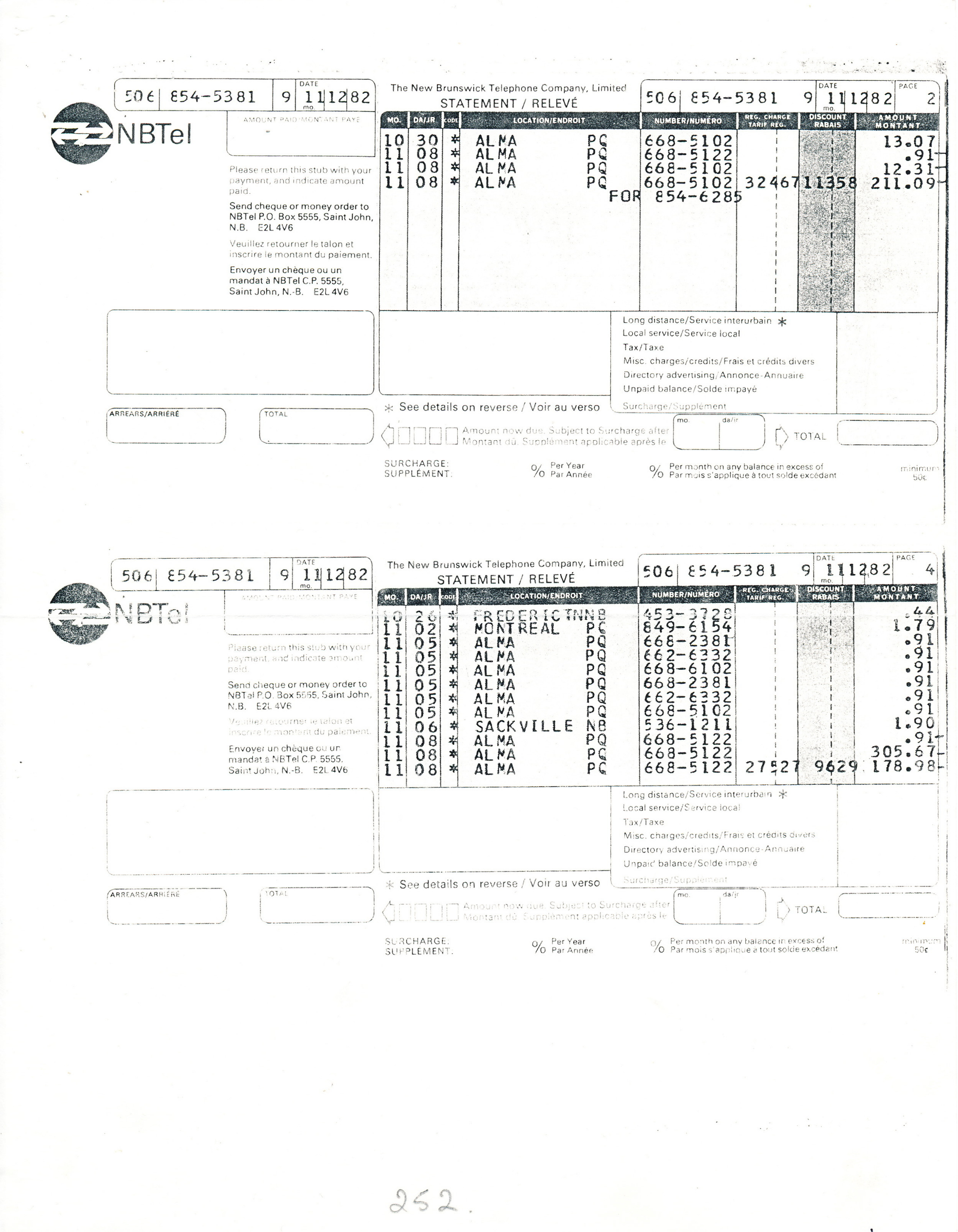 Document original : Factures téléphoniques - Galerie Sans Nom 