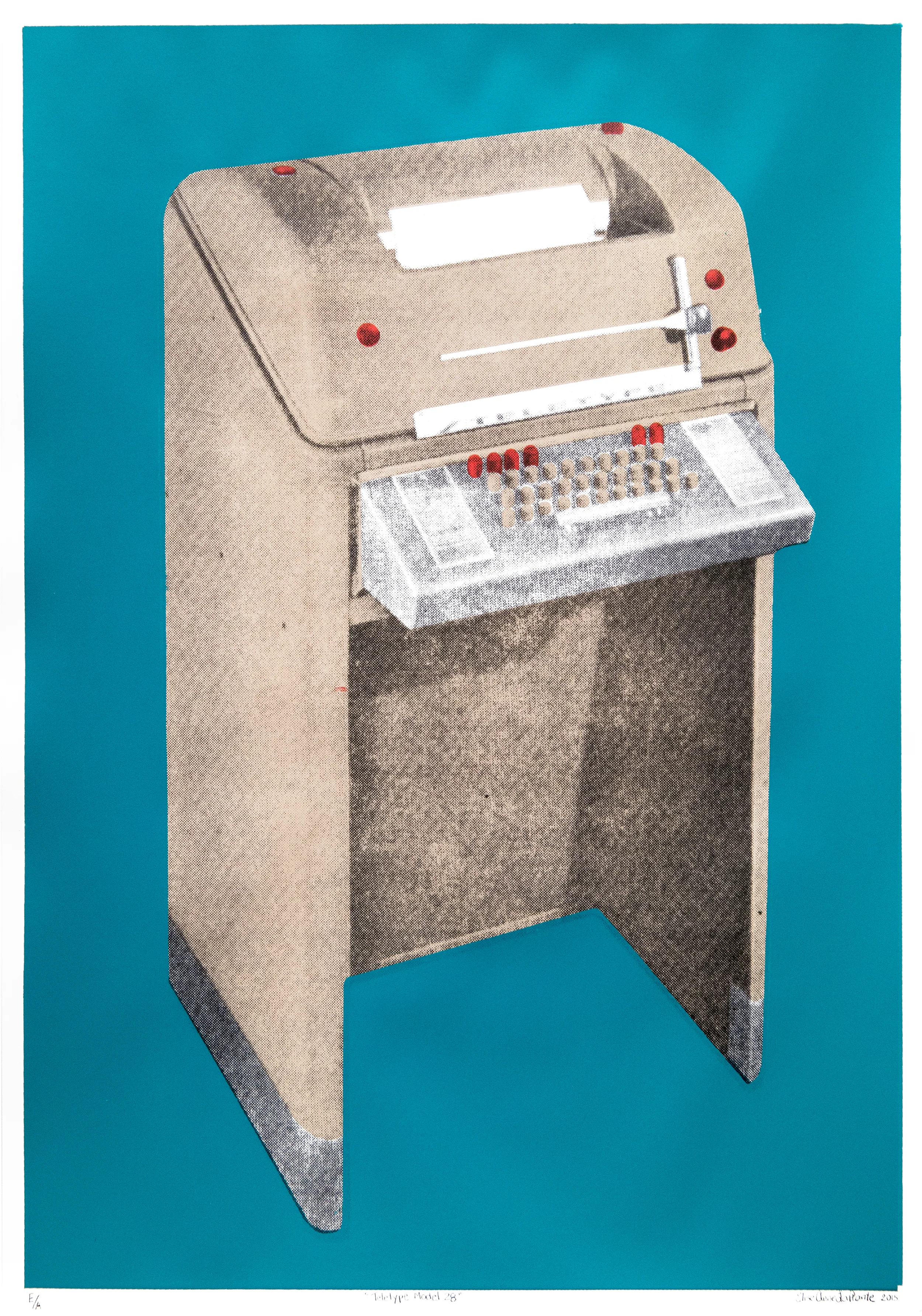 " Teletype Model 28", sérigraphie, 2015. / © Elise Anne LaPlante 2015 / Photo : Annie France Noël