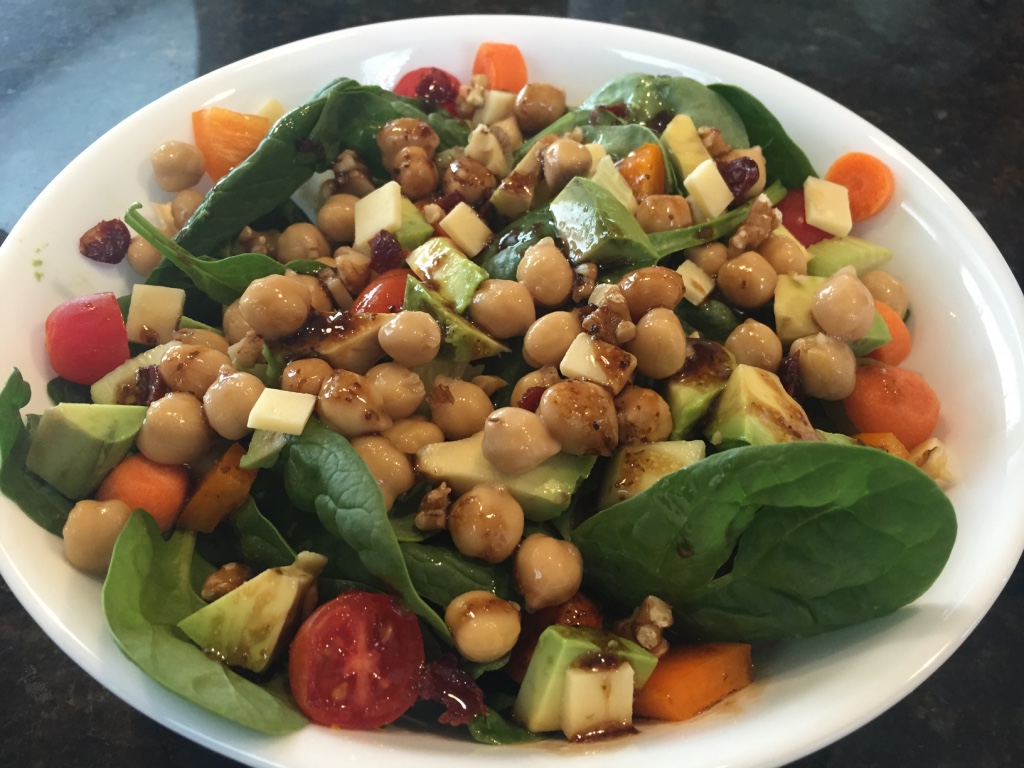 Classic work-from-home lunch of a huge salad.