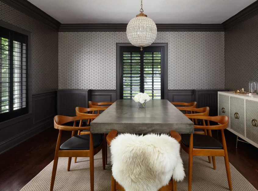 Dark Modern Dining Room- Wallpaper Glam