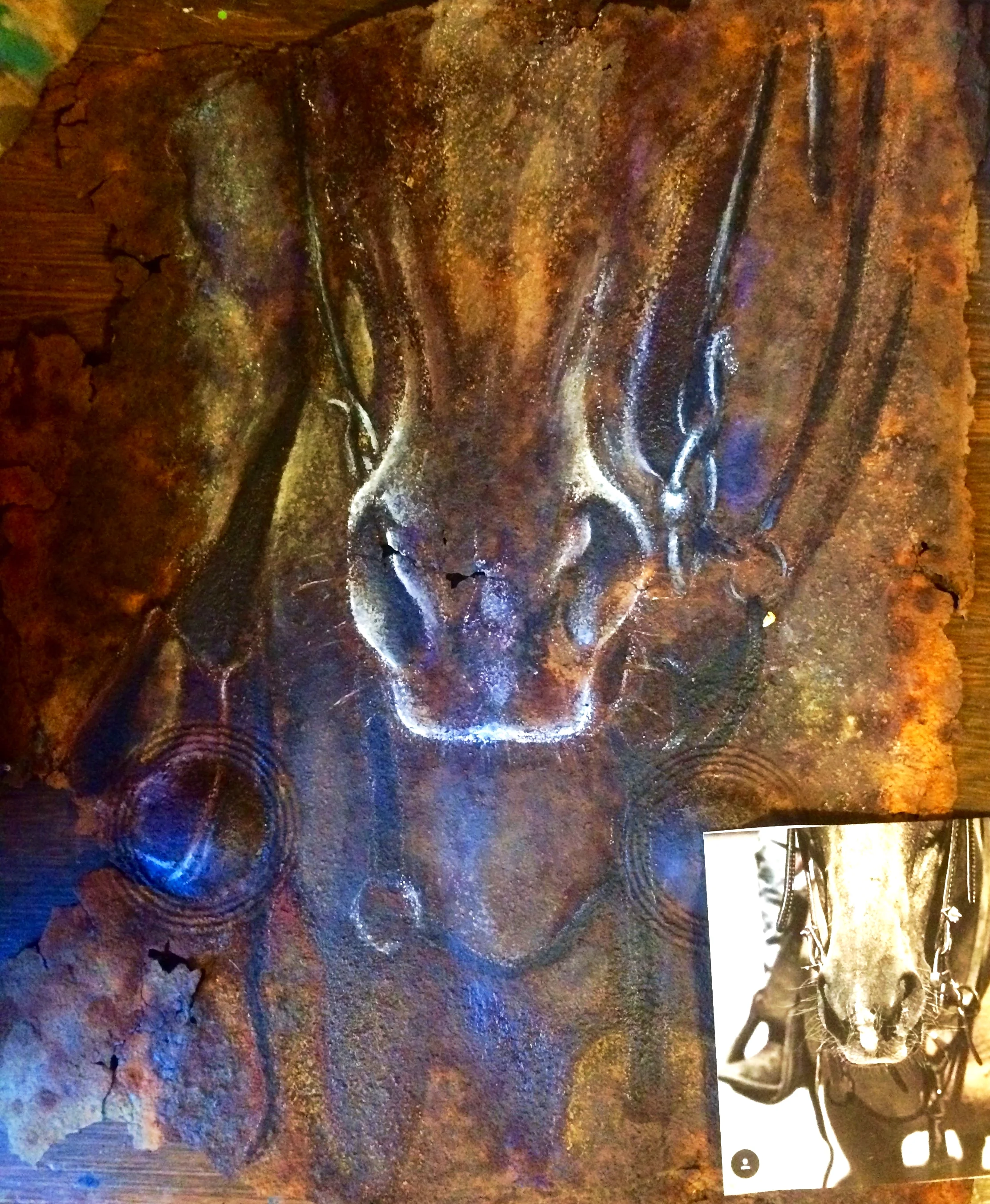 Rocky- mixed media on rusted metal