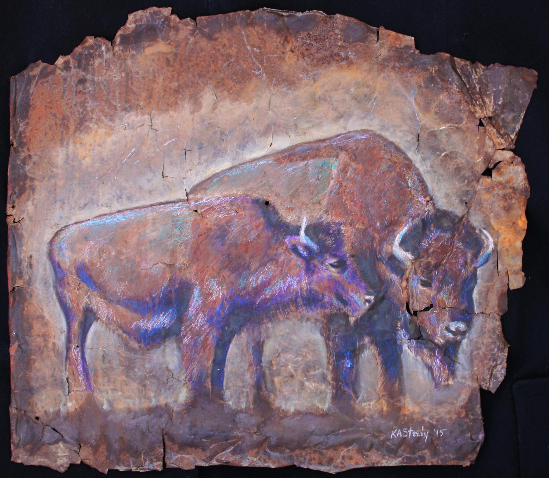 Karrie Steely-Bison Couple-mixed media-18x22.JPG