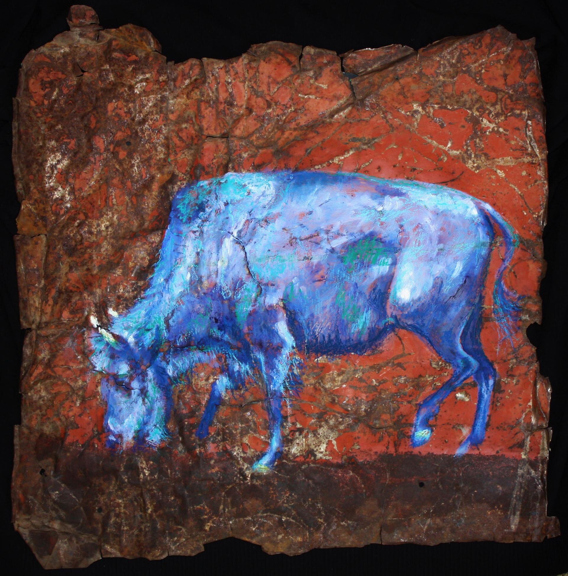 Karrie Steely-Blue Bison-mixed media-18x18.JPG