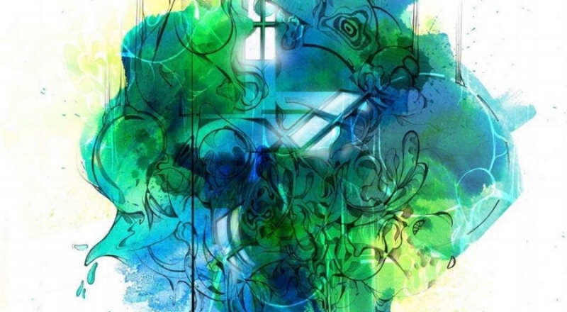 Album artwork for The Sun Through The Rain, Steve Bilodeau's third album. Artwork by Dom Laporte.