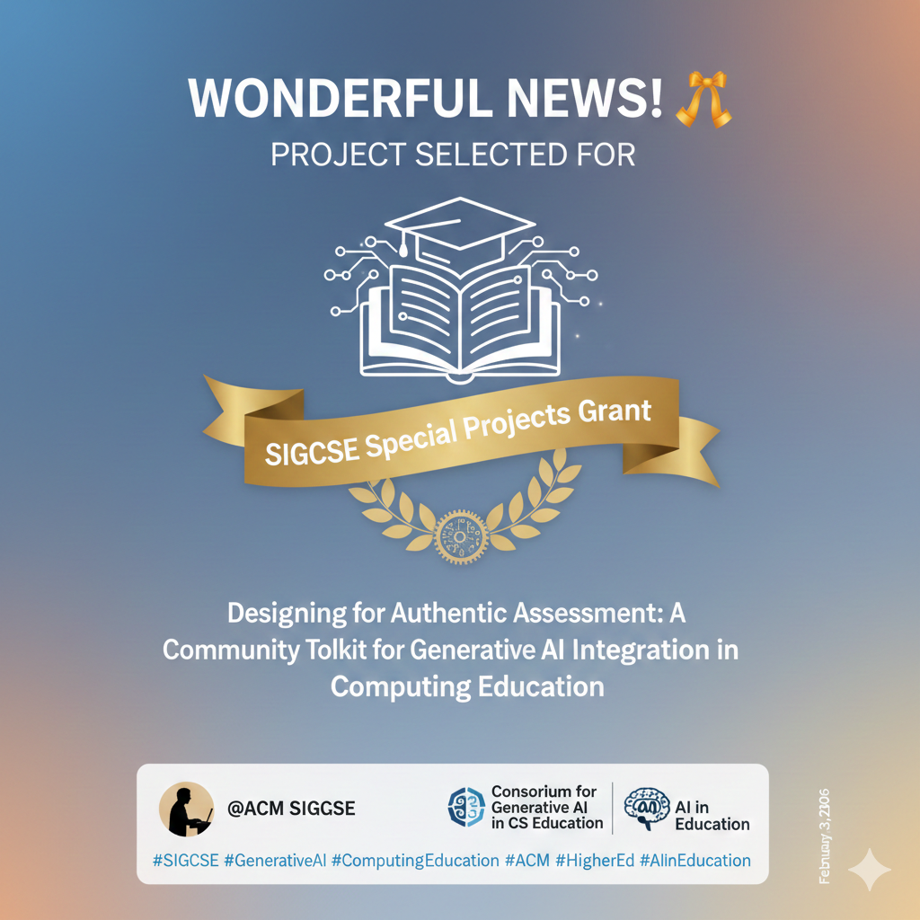 decorative image of a book and banner noting a SIGCSE Special Projects Grant