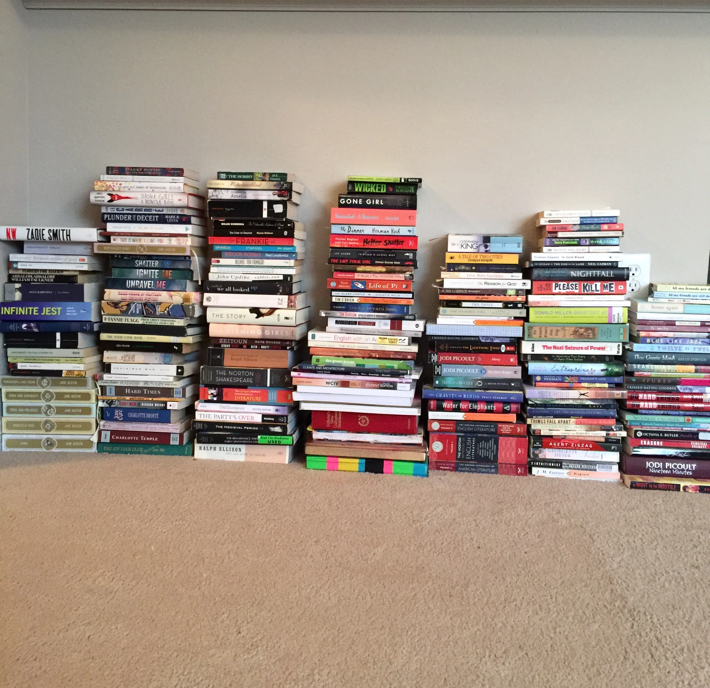Yes, I know this looks a mess. It is my overflow book storage, since we don't have room for more than one bookcase in the apartment.