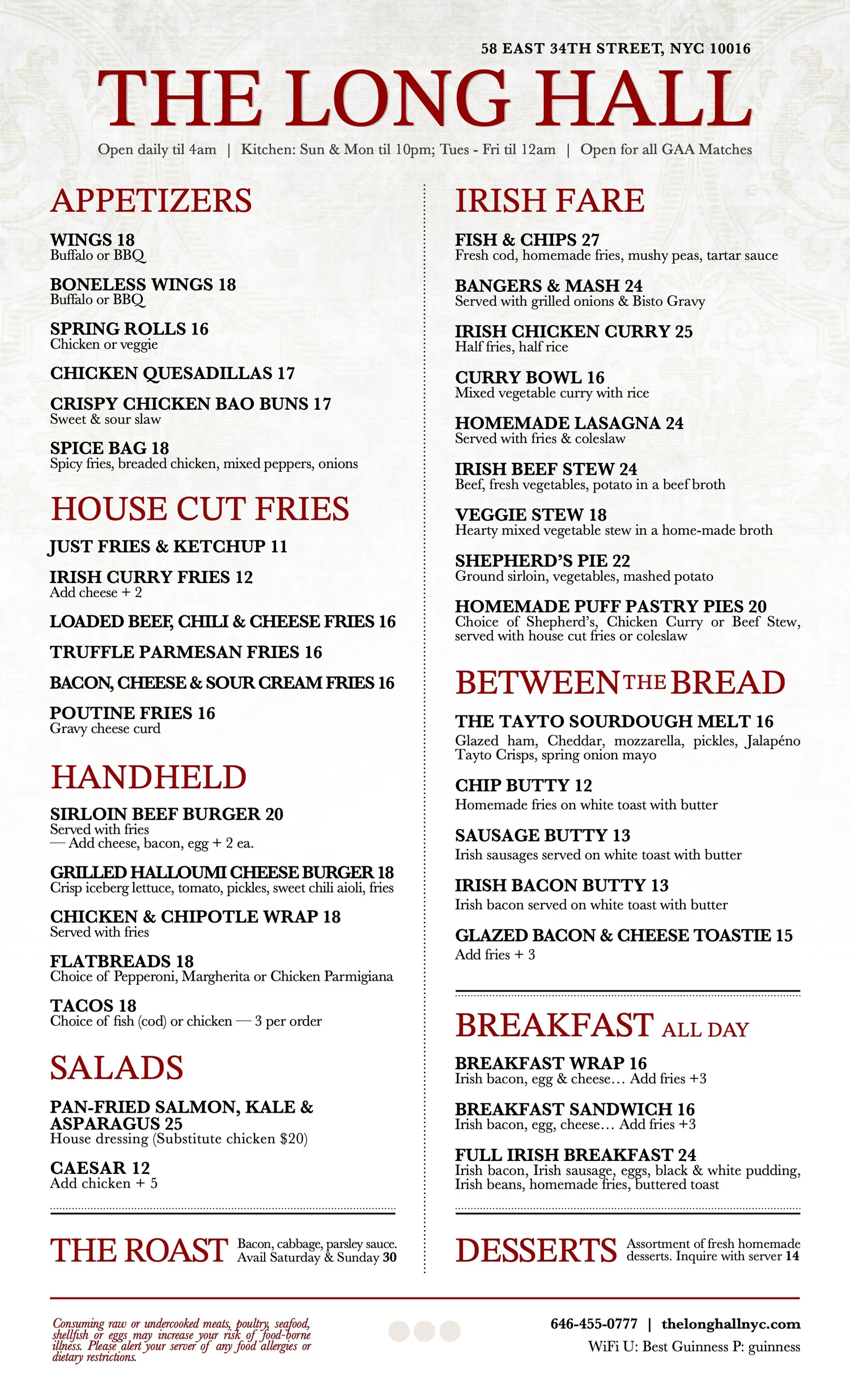 Long Store Menu MAIN MENU — The LONG HALL PUB & GROCERY