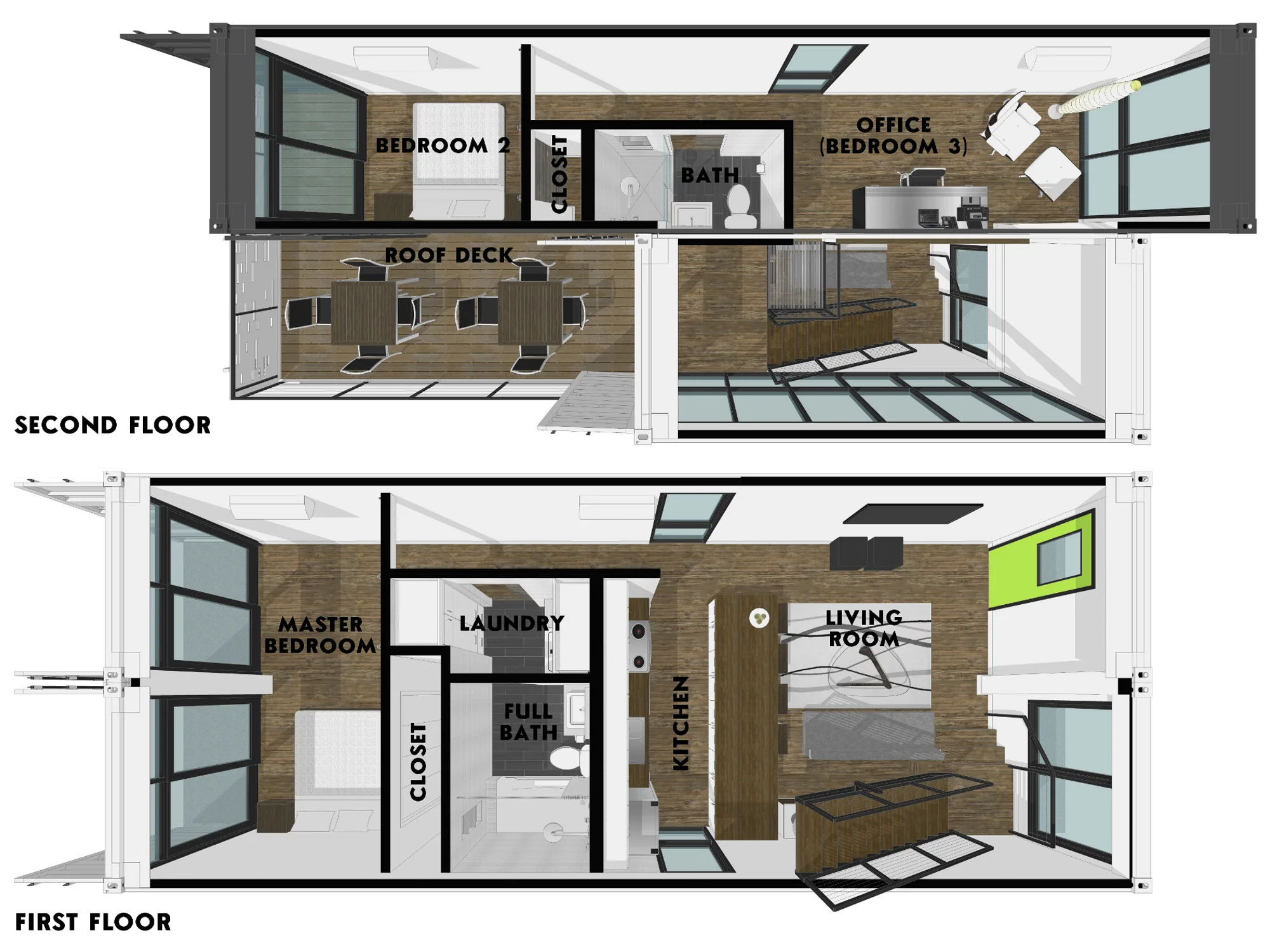 Foxworth Architecture - Container House 2 - Louisville, KY (Floor Plans)