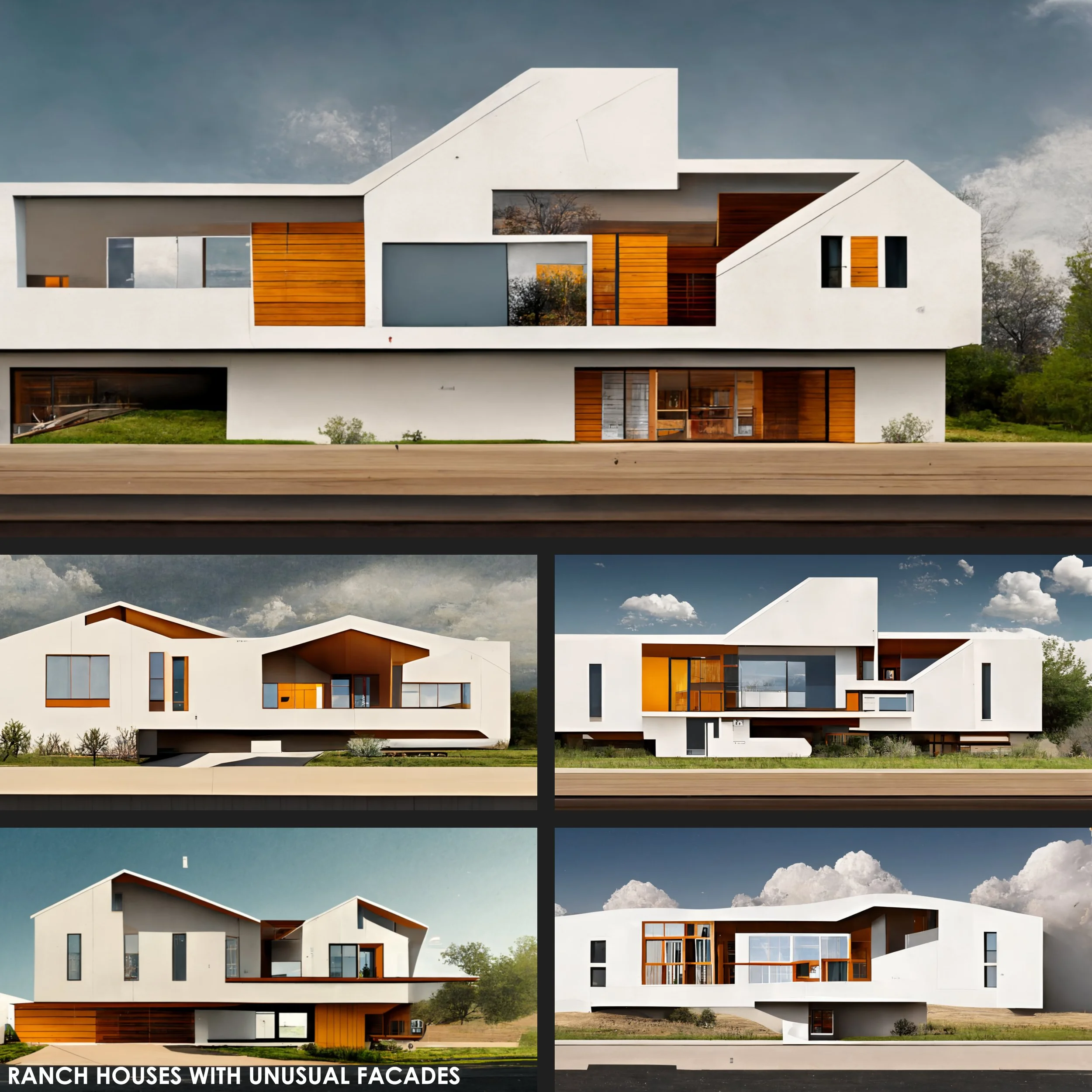 Suburban Ranch Houses with Unusual Facades