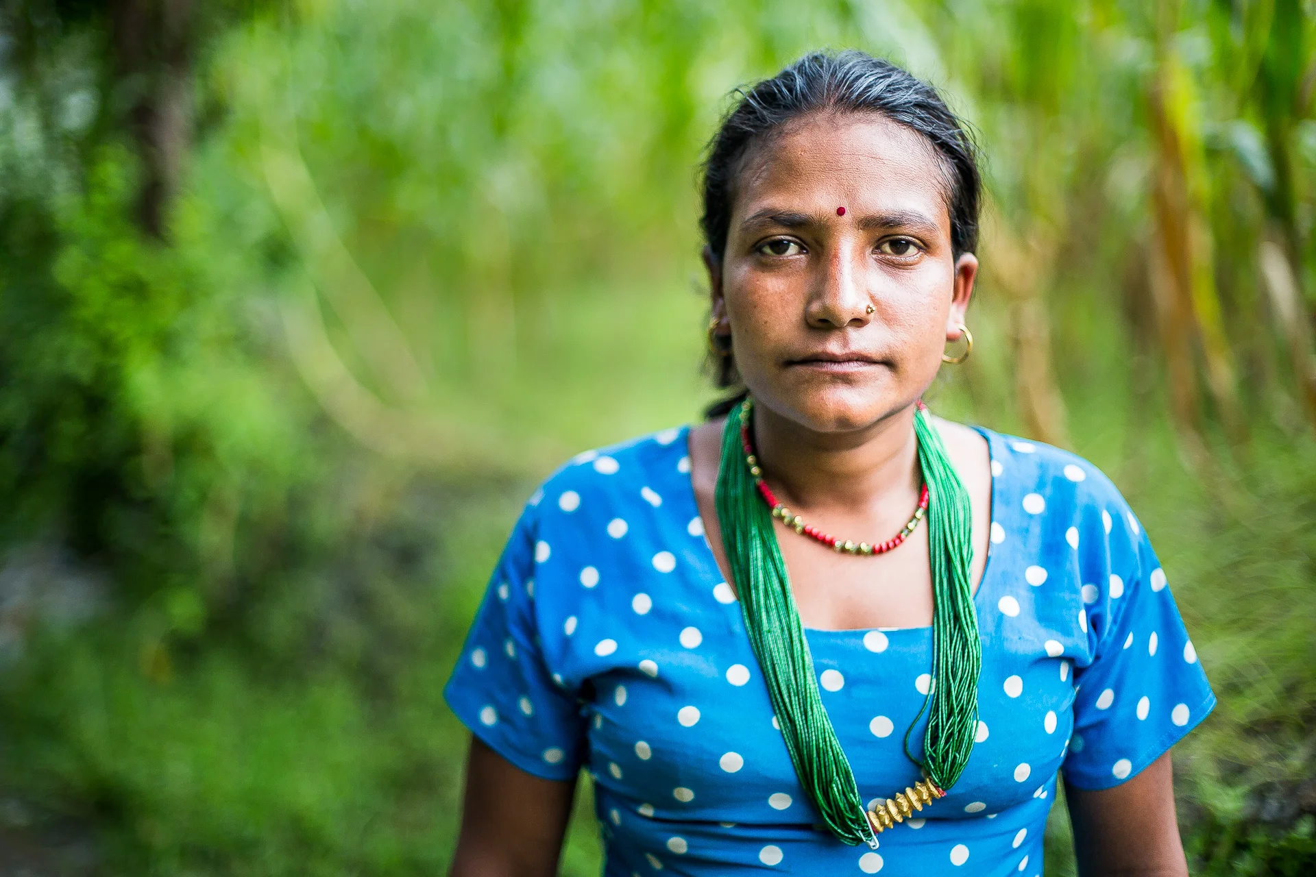 One of the more colourfully dressed women.