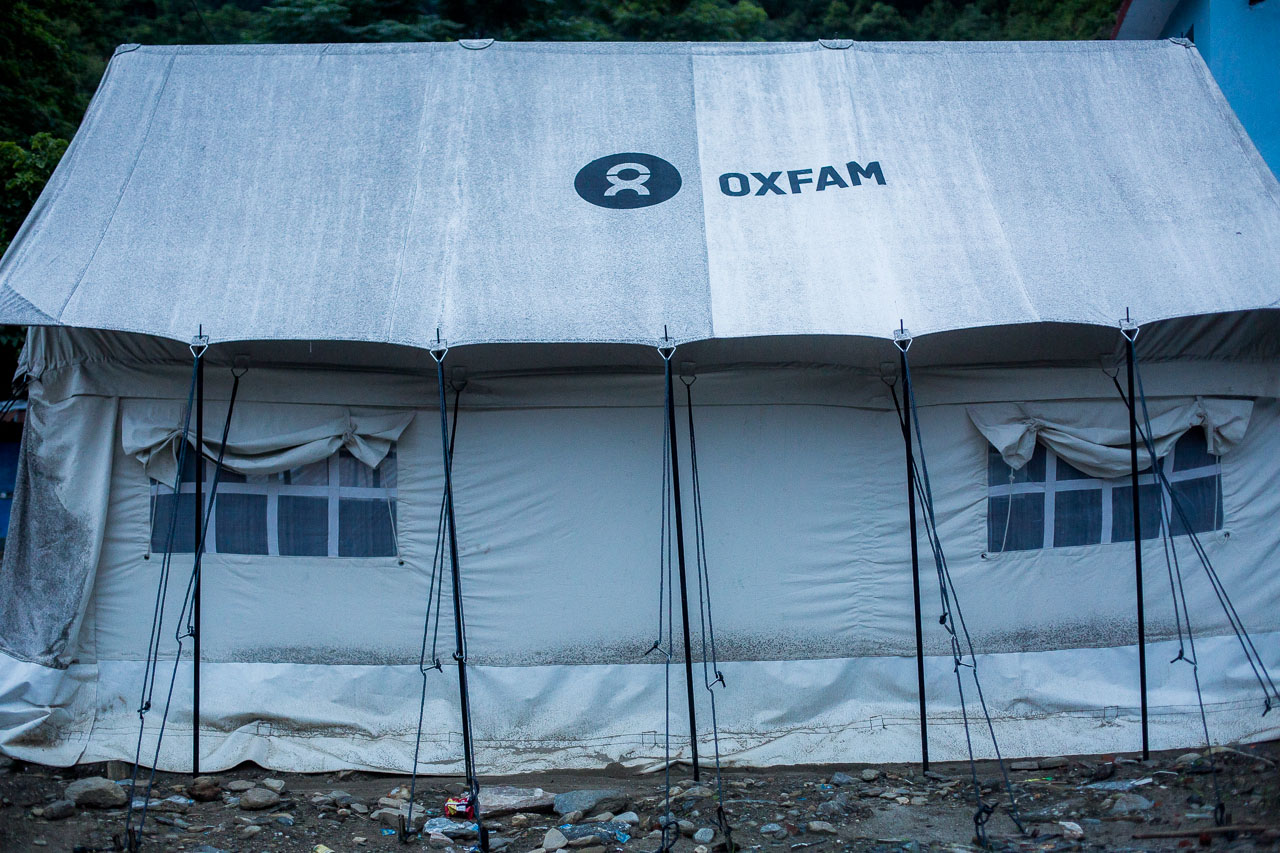 Oxfam provided support to earthquake victims from this tent. When I visited there was no staff anymore but the post remains in case of future earthquakes. 