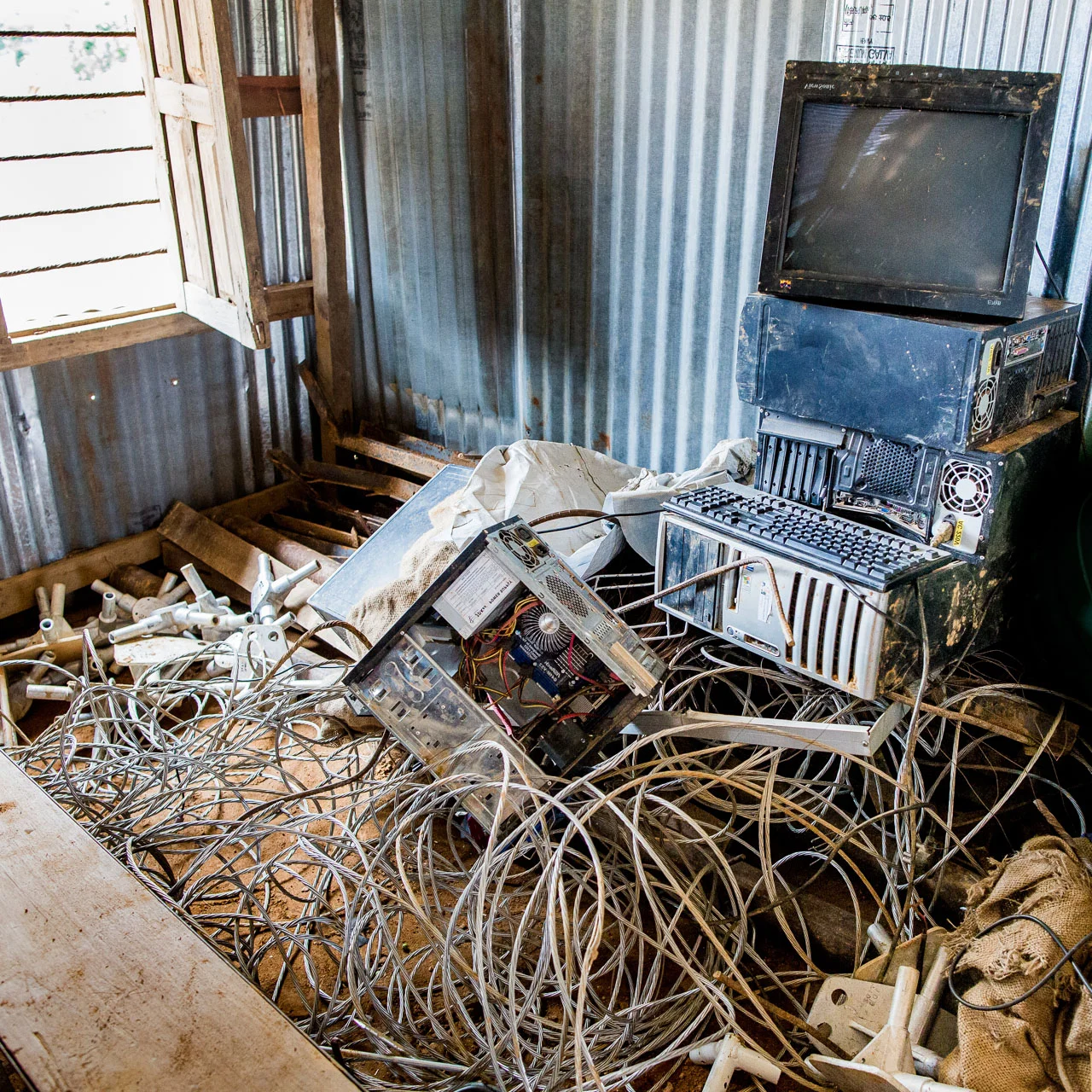 The remains of the school’s computers. Now they have to try and teach without them.