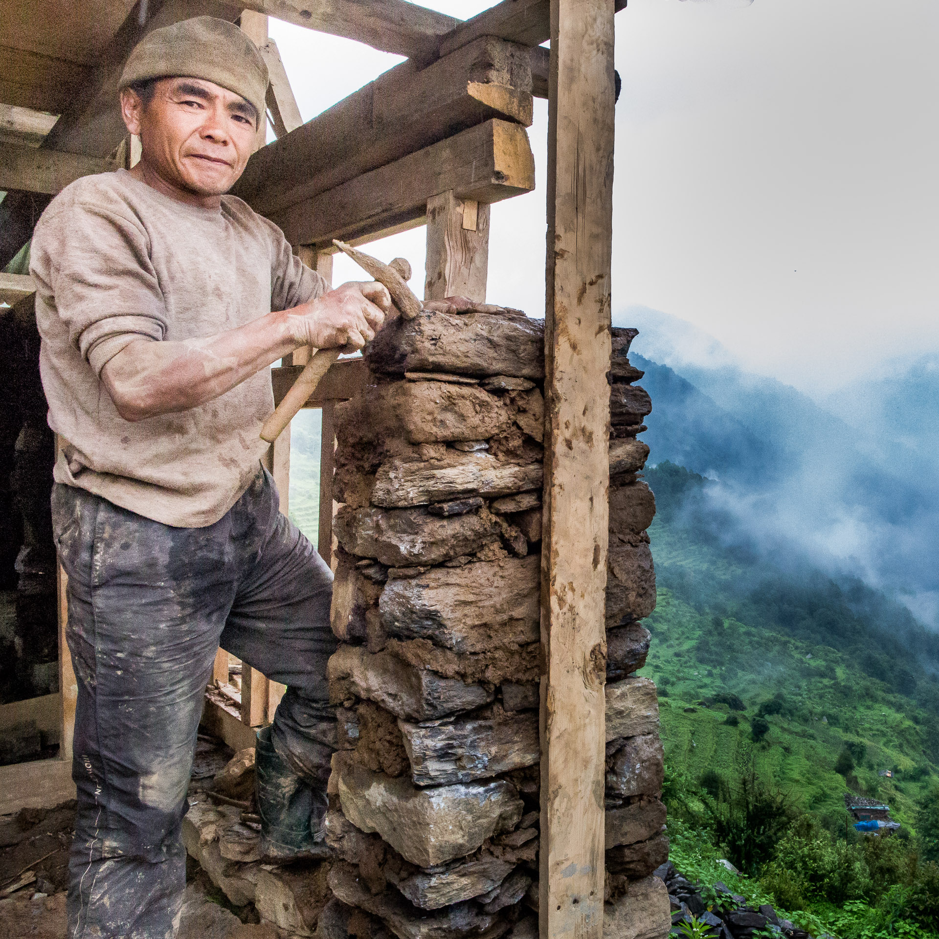 Building his new house in the same way as before not realizing that a new earthquake will destroy it again. 