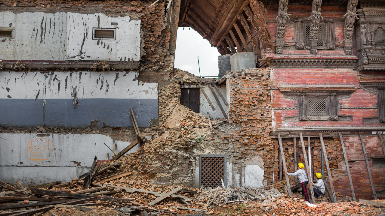 Durbar Square, Kathmandu, Nepal after the earthquake. 