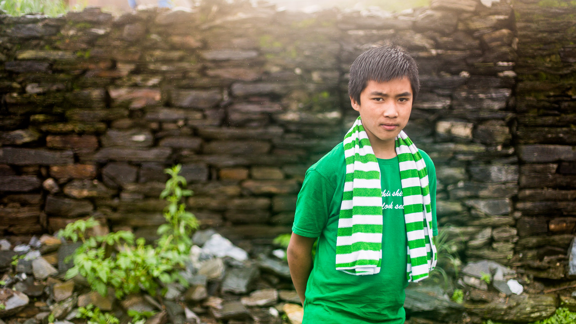 Boy who just had a wash posing in evening light. 