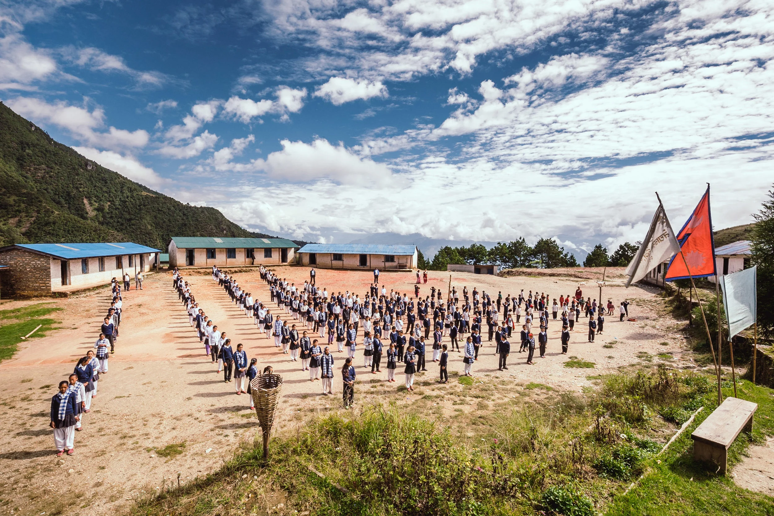 Morning assembly atone of our supported schools in the Solu district in East Nepal.