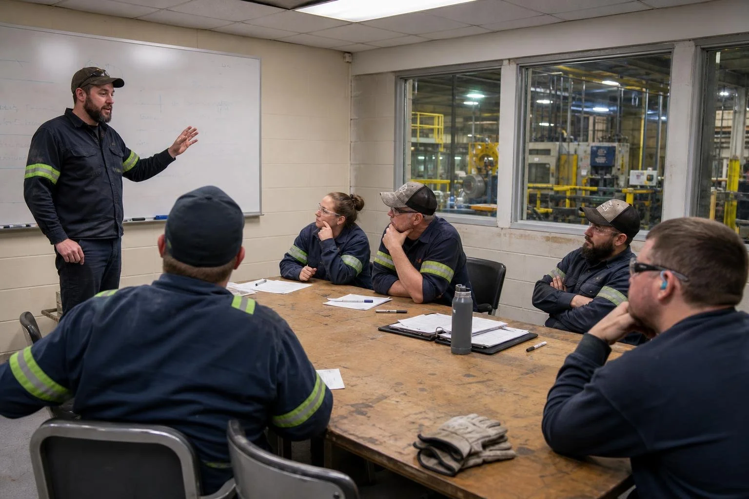 Manufacturing professionals participating in a relaxed workshop