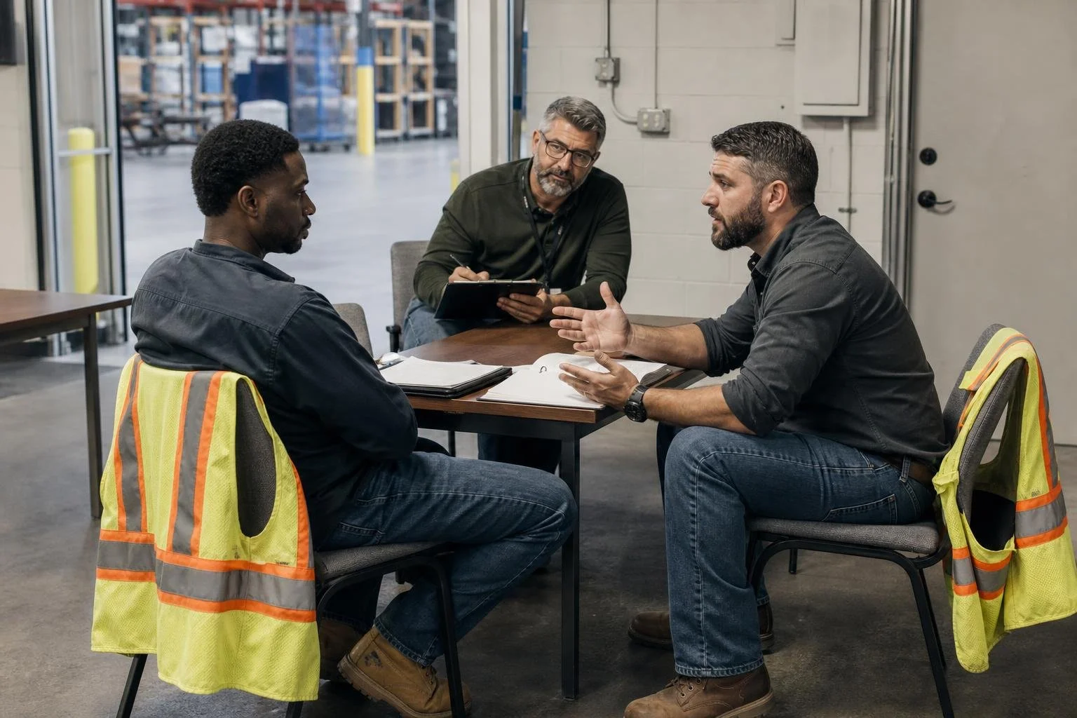 New supervisors practicing a workplace conversation with guidance from an experienced mentor.