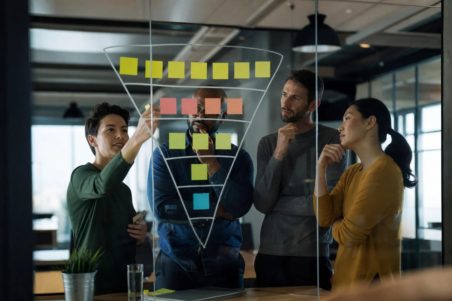 Innovation ideas moving through a visible decision process