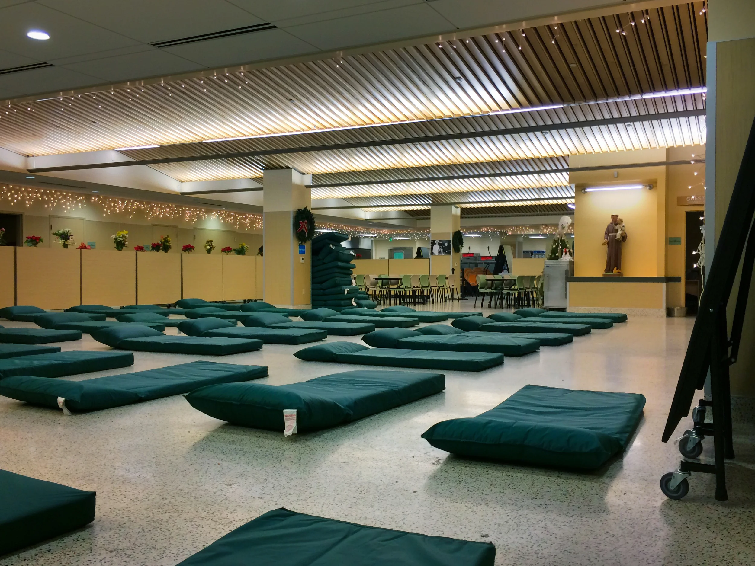 The St. Anthony's Dining Room transformed into an emergency shelter. Photo courtesy of St. Anthony's.