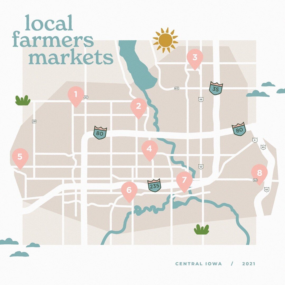 Oh you like farmers markets? NAME ALL OF THEM 😤 Well here are all of the greater Des Moines area markets at least... and it's pretty cool that there's a market within 20 minutes of us almost every day of the week. The Downtown Des Moines location is