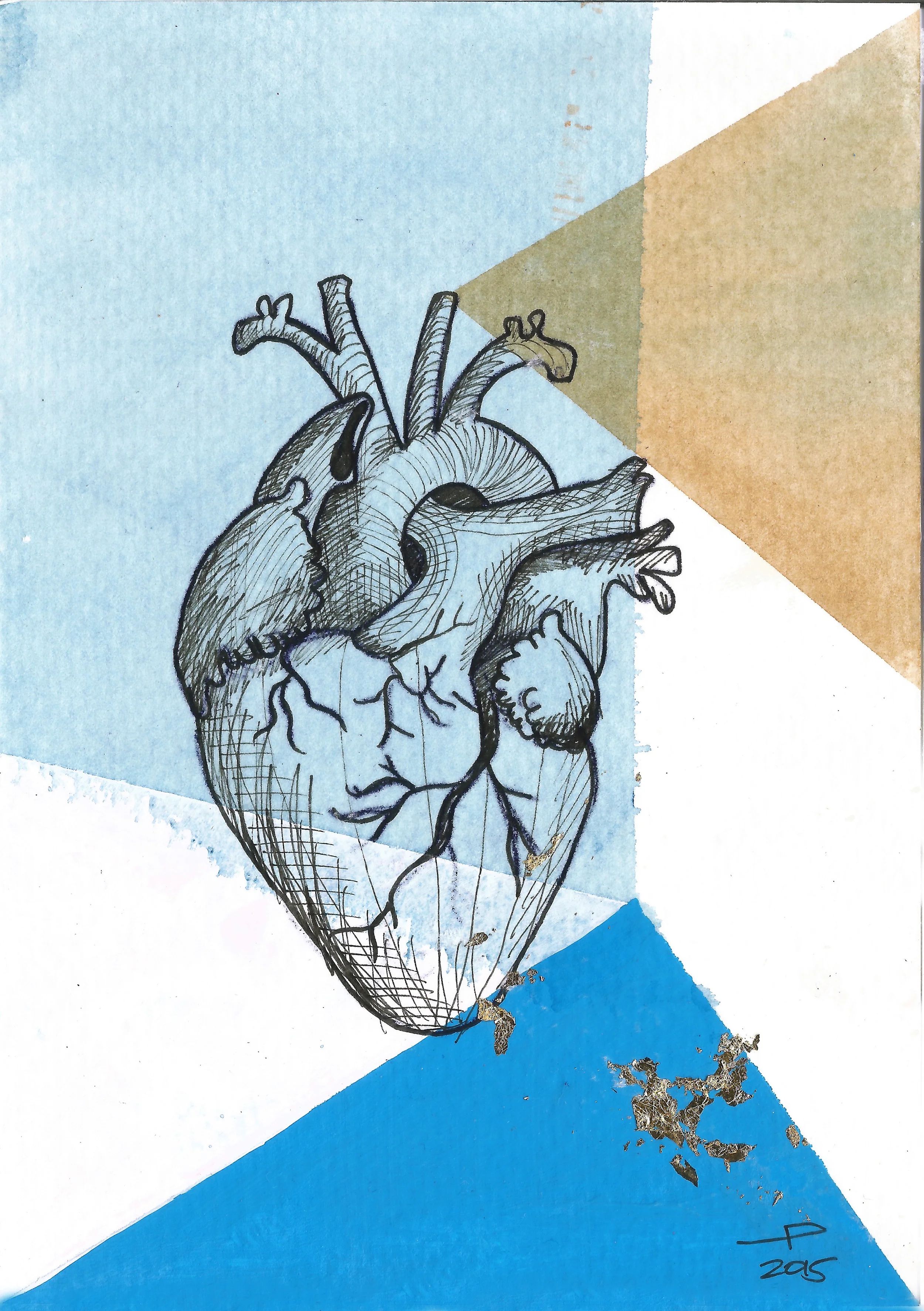 No se que hacer con el corazón No. 3 Watercolor paper Watercolor, Acrylic and pigment liner 5"x7"