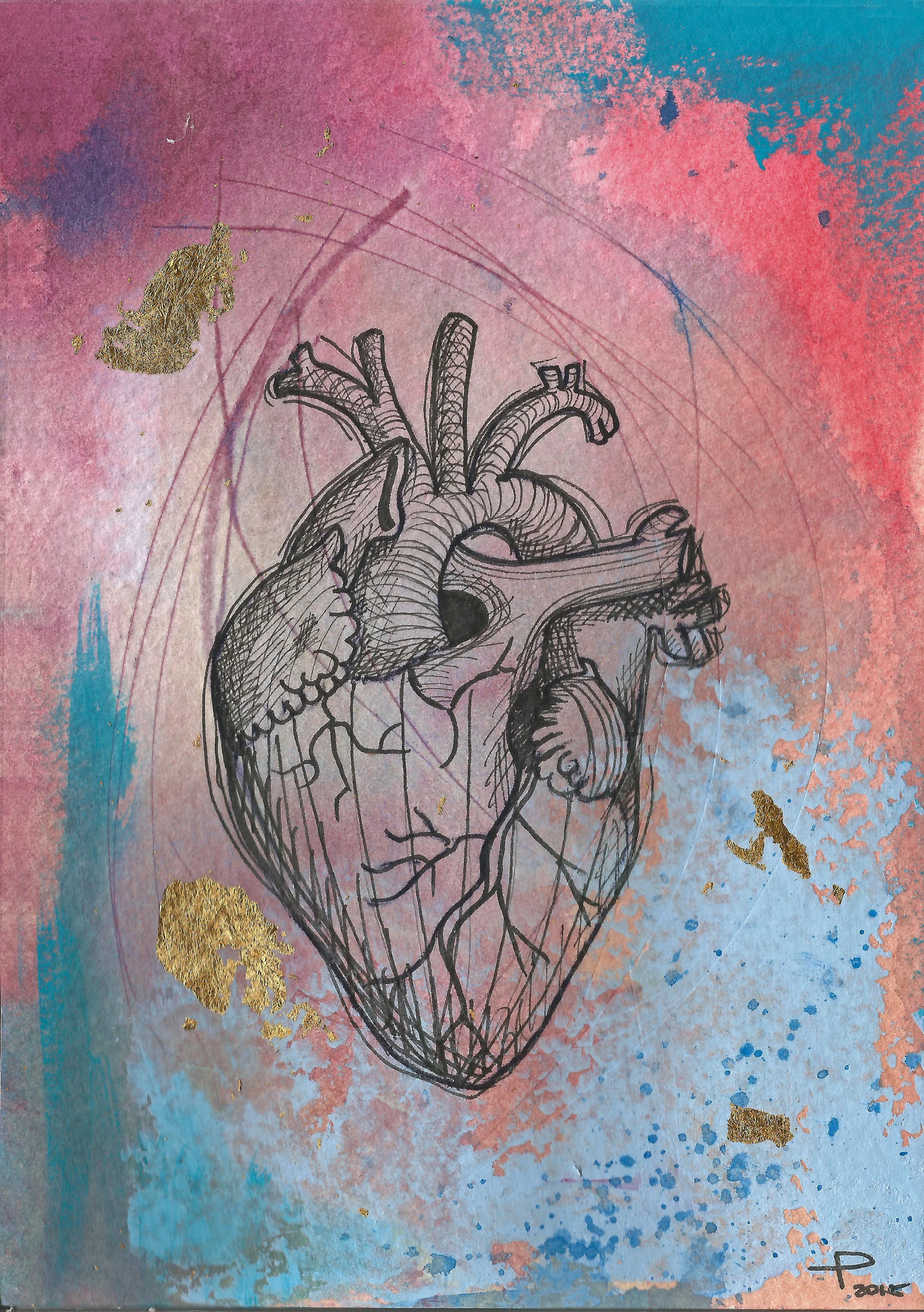 No se que hacer con el corazón No. 4 Watercolor paper Watercolor, Acrylic and pigment liner 5"x7"