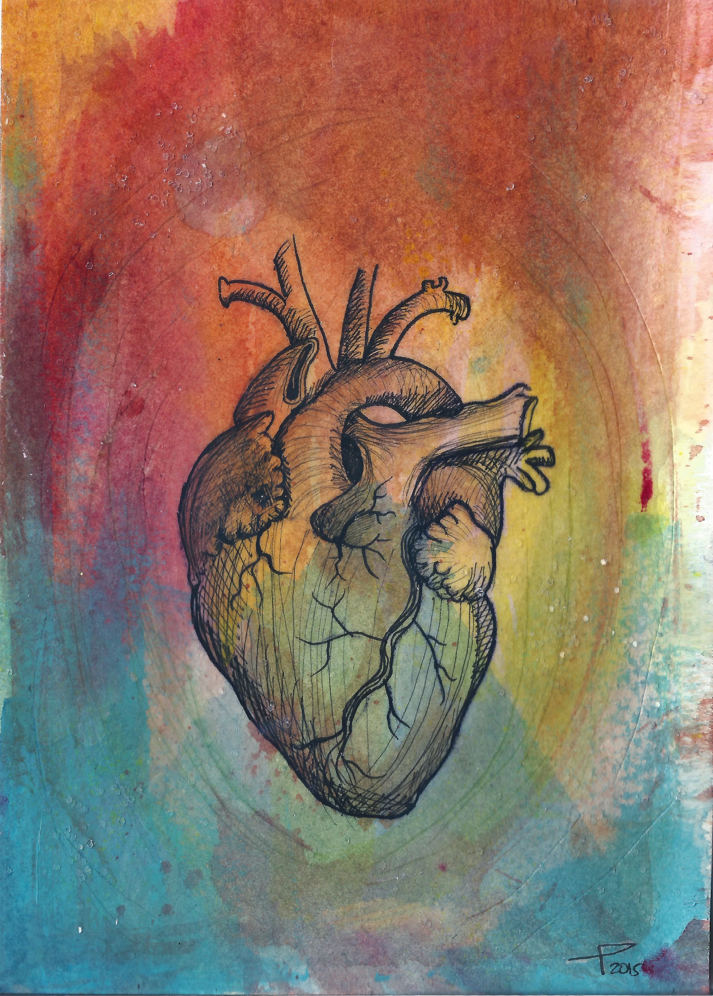 No se que hacer con el corazón No. 1 Watercolor paper Watercolor, Acrylic and pigment liner 5"x7"