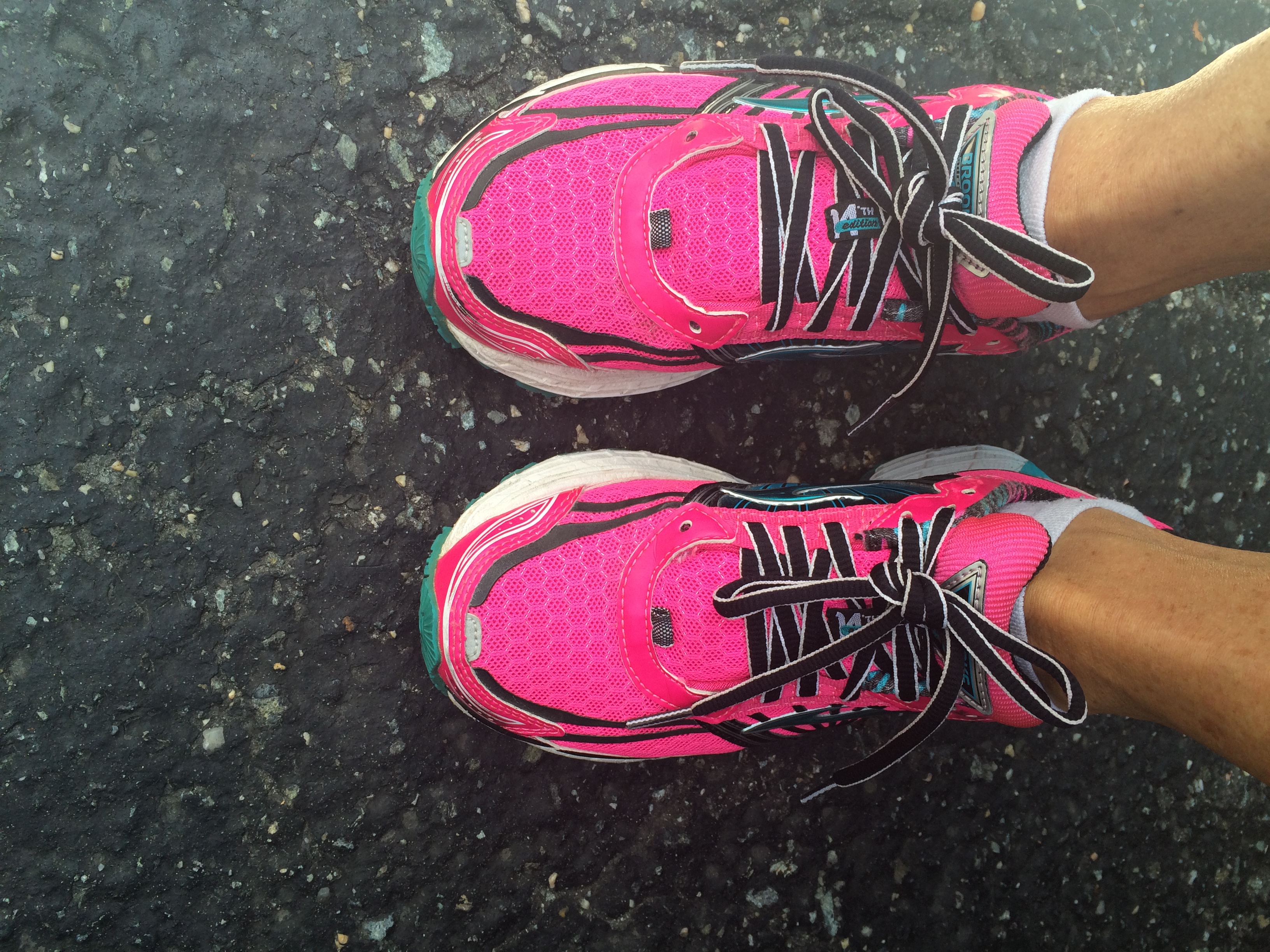 After re-lacing my Brooks to take pressure off the neuroma on top of my foot, coach Lubin told me I needed to tighten the laces when I wear the shoes for running. "Your shoes need to secure your feet when you run and not your feet securing your shoes." They felt so great I wore them all day like that. Sometimes the smallest changes can make the biggest difference!
