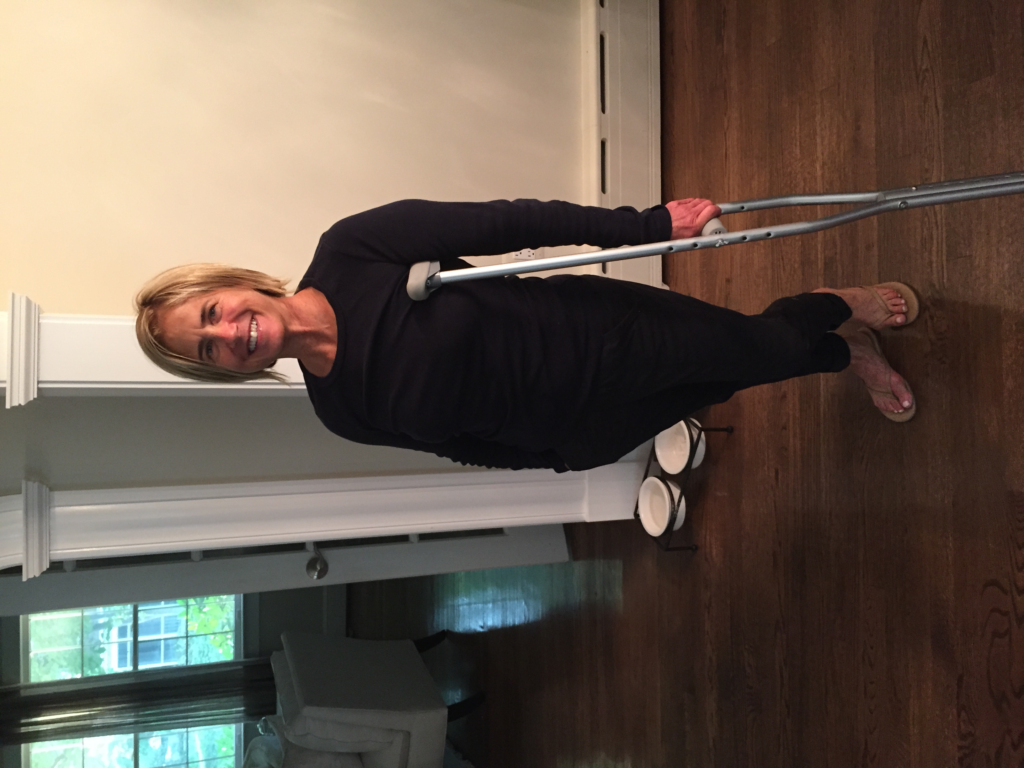 I borrowed one of Adin's crutches because I couldn't put weight on my left leg after getting an epidural steroid block injected into my lower spine to relieve my ridiculous glute pain. Today I am pain free and walking fine!