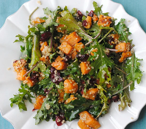 Kale Salad with Roasted Sweet Potatoes and Quinoa