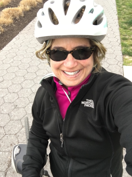 At the midway point of Sunday's 18.67 mile bike ride in 2 hours on a fast. Still smiling.
