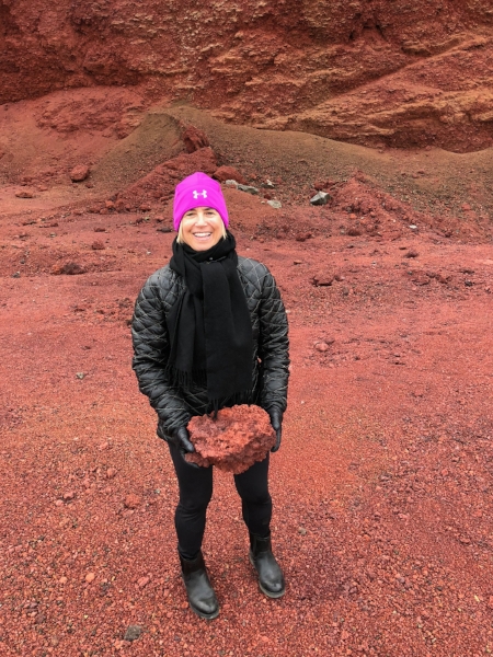  Scoria volcanic bright-red rock quarry and excavation site at Seydisholar. That boulder was as heavy as it looks. 