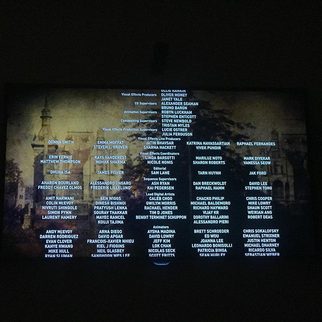 Watched #missperegrineshomeforpeculiarchildren last night. Mind blown. So proud to see my daughter-in-law's name on the credits as cg supervisor! Way to go Aharon! What an artist!