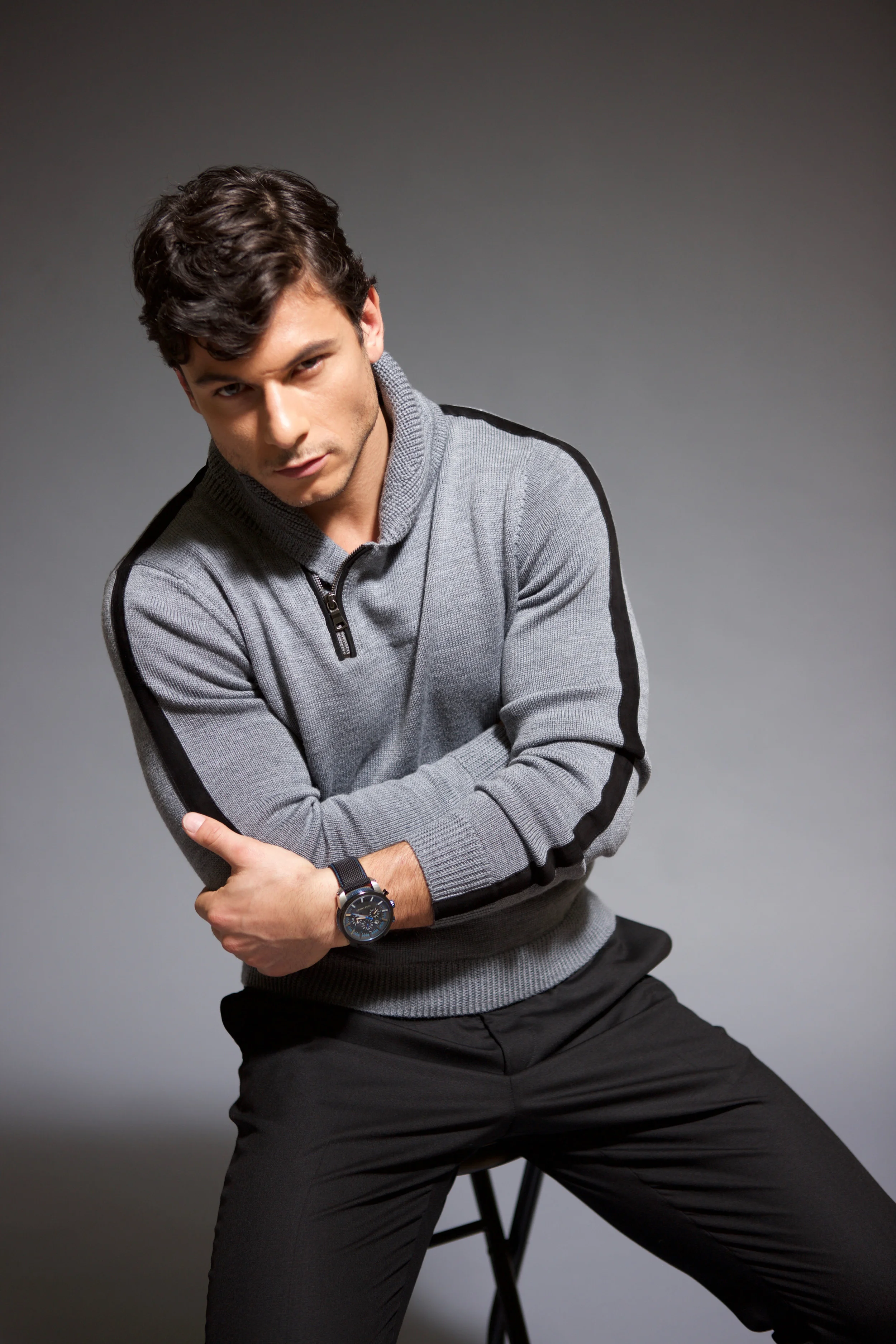 Zip shawl collar with contrast ultra suede trim
