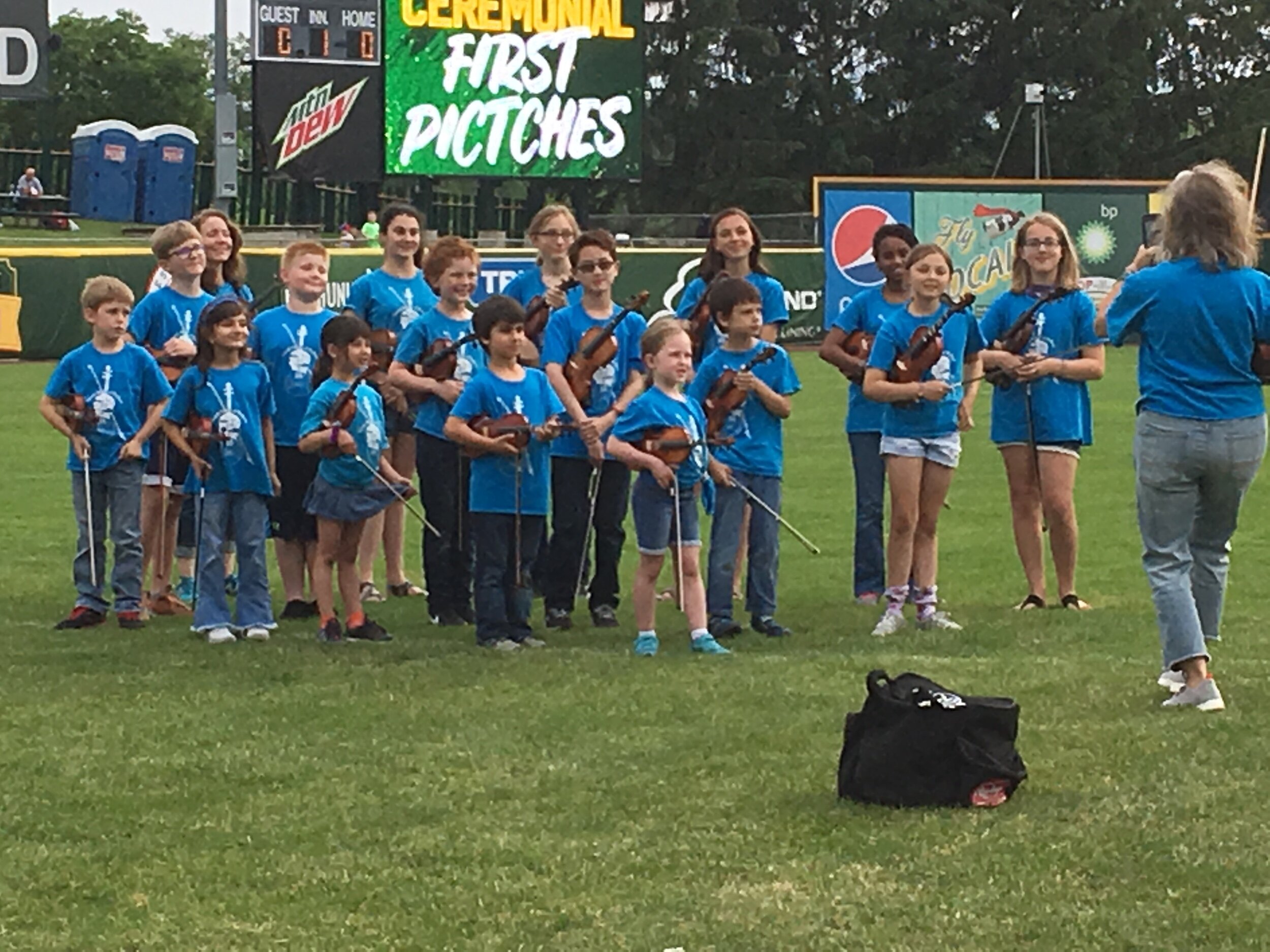 Getting ready to perform at the Madison Mallards Duck Pond !